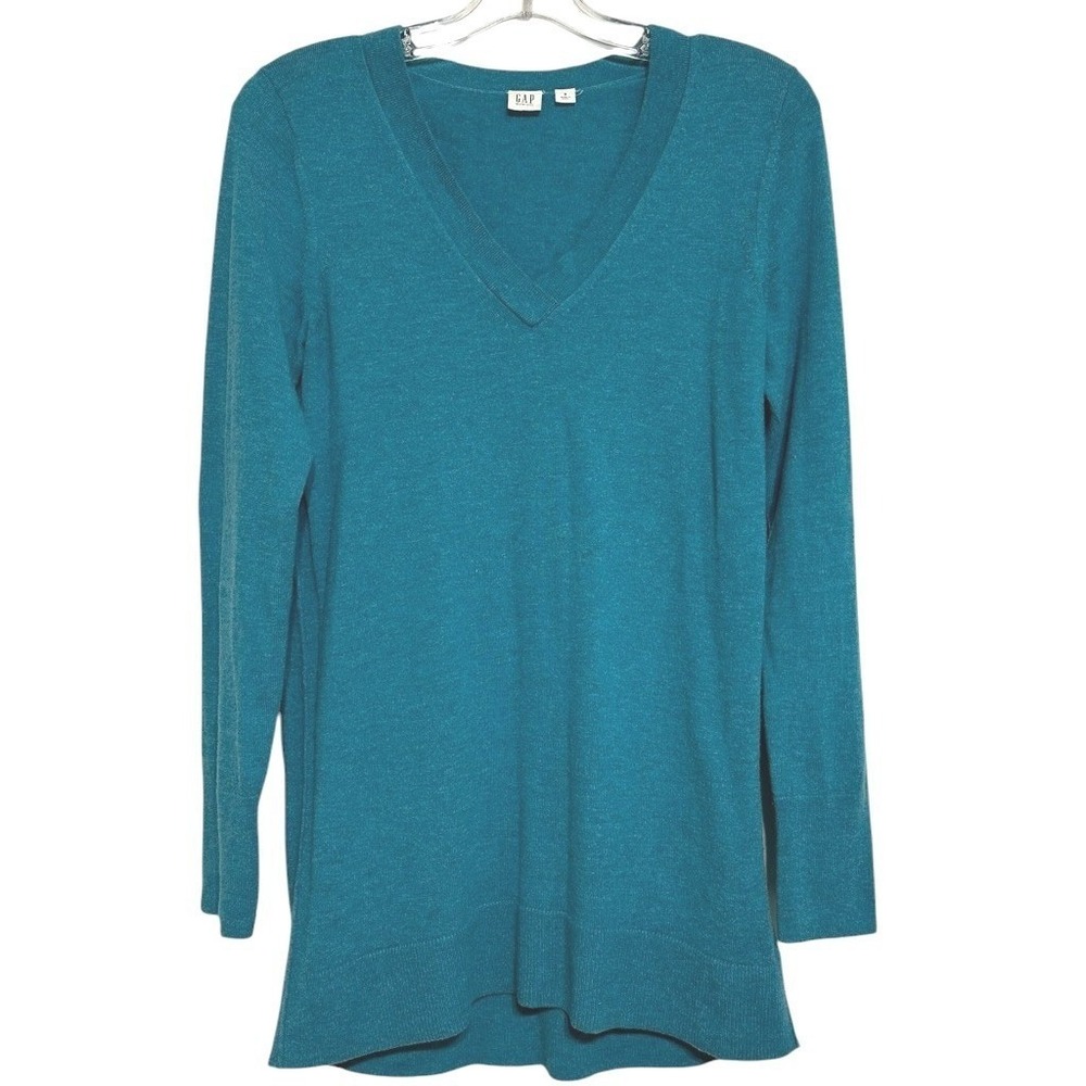 Gap Maternity Tunic Sweater Women Teal Blue Merino Wool Blend Fall Layering S